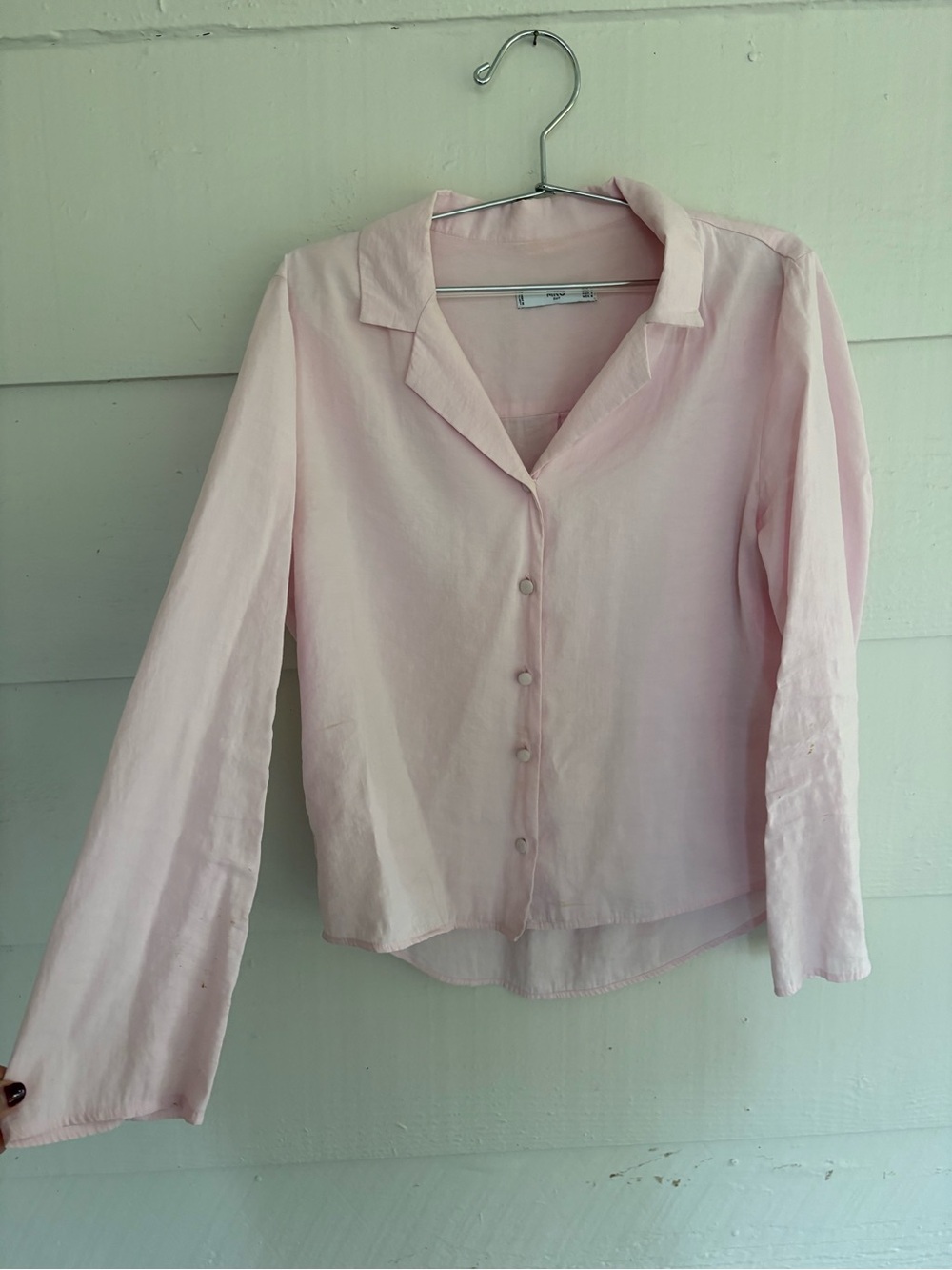 Mango Suit Pink Modal Button Down Blouse Size 6 Medium Long Sleeve Workwear